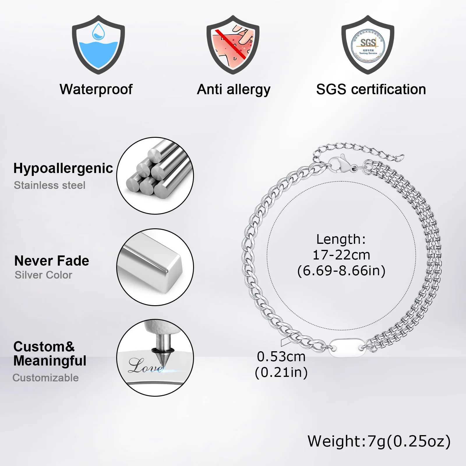 Vnox Simple Mens Stainless Steel Box Chain Bracelets Cuban Links Bracelets AZ Letters Bracelets Name Gift JewelryXJ250909