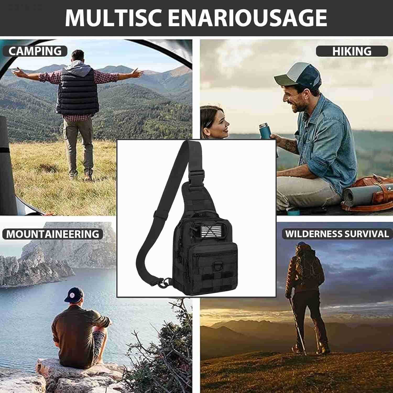 Tactical Sling Bag for Men Small Tactical Shoulder Bag Backpack Outdoor Military Rover Bags Travel Hiking Daypacks Tactical EDC Crossbody Chest Bag Pa