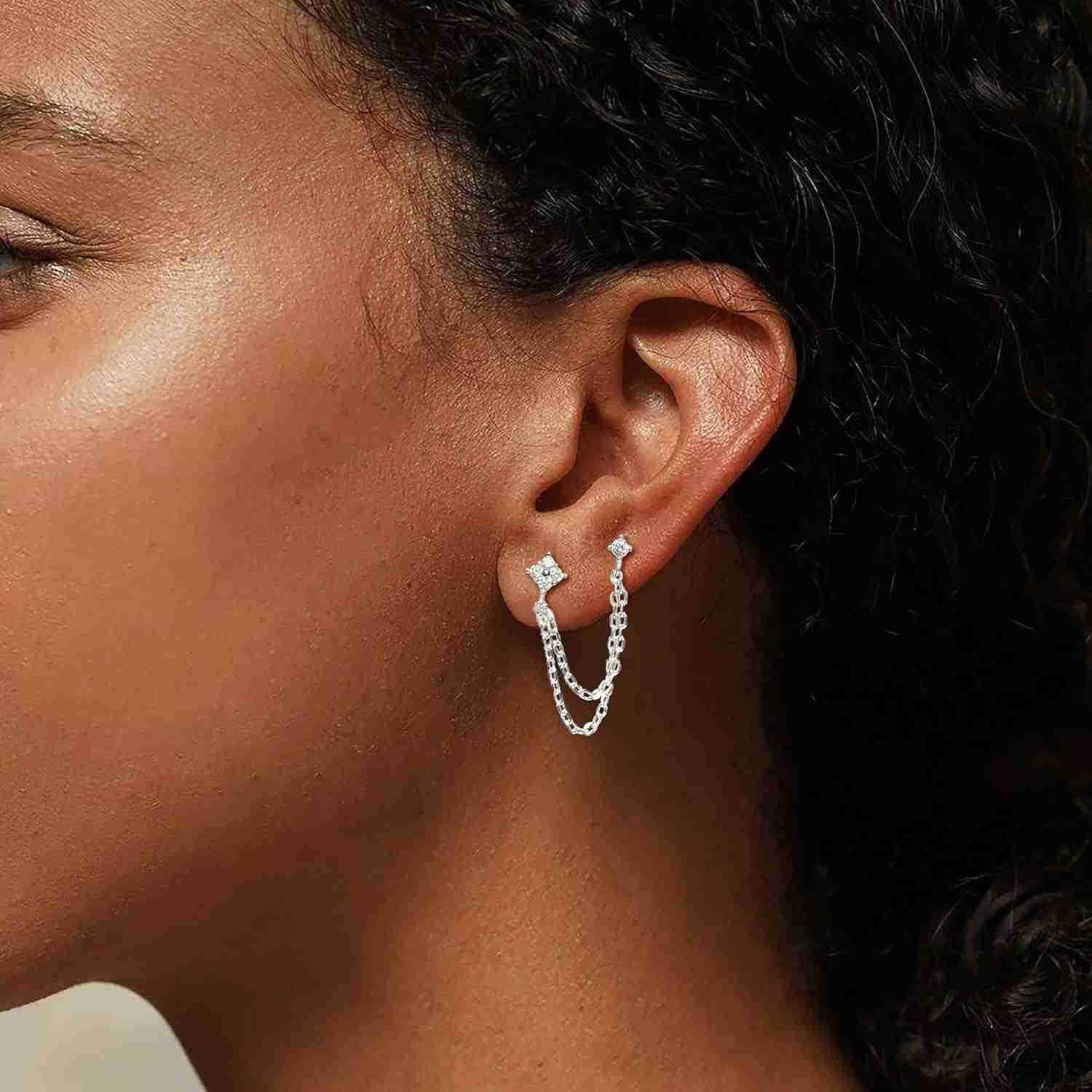 Gold Chain Studs Earrings for Women Trendy Hypoallergenic 14K Gold Plated Dangle Earrings Dainty Small Long Chain Earring Set Fashion Gold Jewelry for