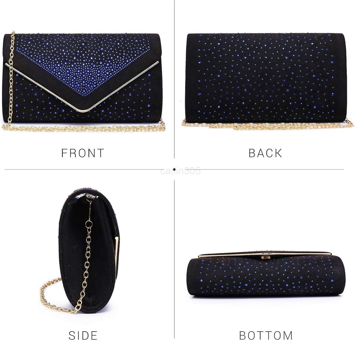 Women Rhinestone Evening Bag Faux Suede Clutch Formal Party Sparkly Purses Cocktail Wedding Handbag Z25909