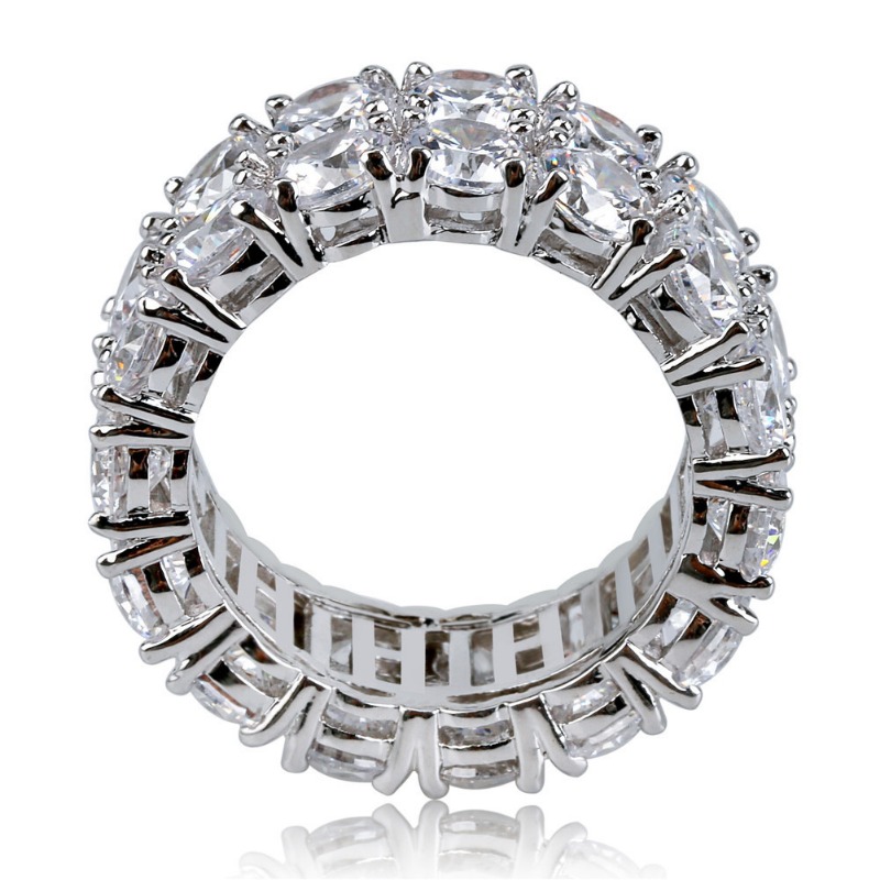 Men's Cluster Zircon & Diamond Double Row Ring - Personalizable with 18k Gold Finish