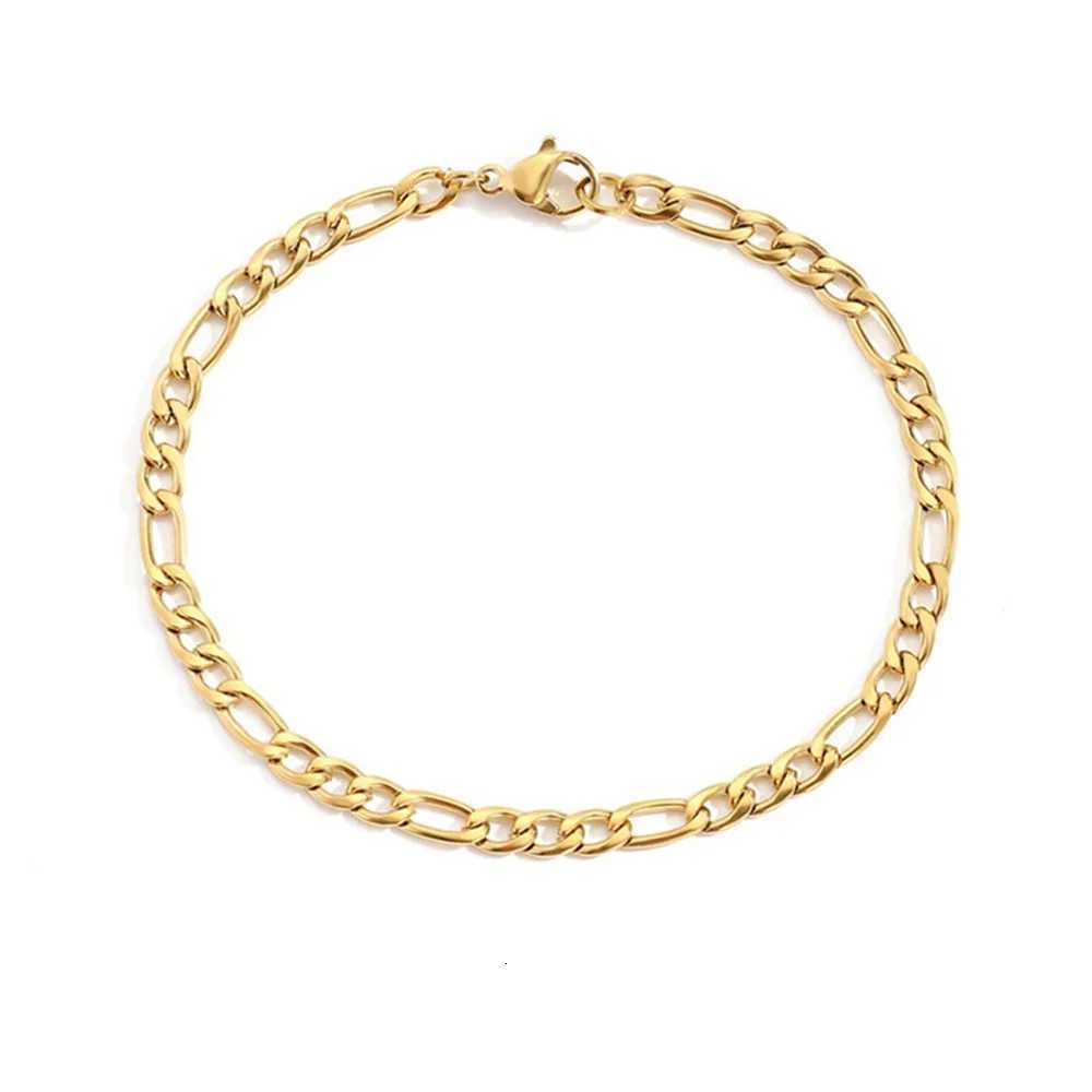 4MM Stainless Steel Figaro Bracelet Gold Color Bracelet For Women Mens Hip Hop Jewelry Fashion AccessoriesXJ250909