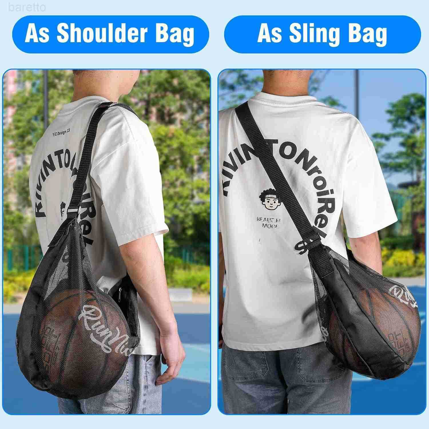 Mesh Single Ball Carry BagFoldable Basketball Bags with Adjustable Shoulder StrapLarge Capacity Sports Ball Bag for Carrying BasketballVolleyballFoot 