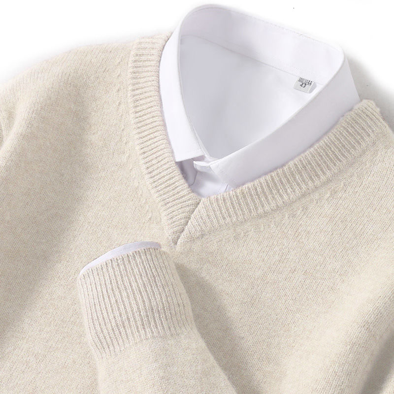 Mens Wool Sweater Loose Round Neck Pullover VNeck Plus Size Knitwear Business Casual Sweater Base Shirt 240826