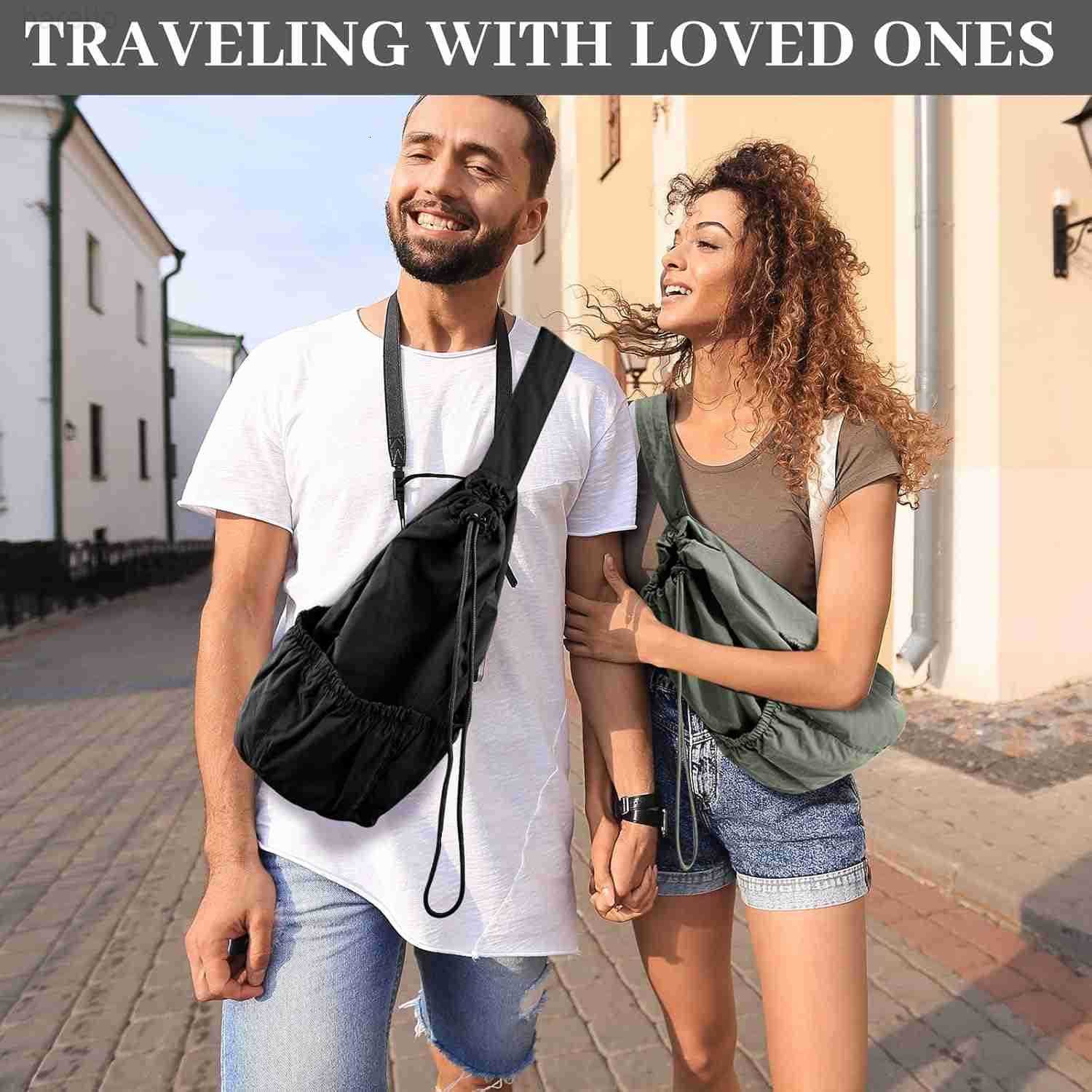 Shoulder Bag for Men Women Stylish Drawstring Backpack Lightweight Crossbody Sling Bag Minimalist Casual DaypackBlack Z250909