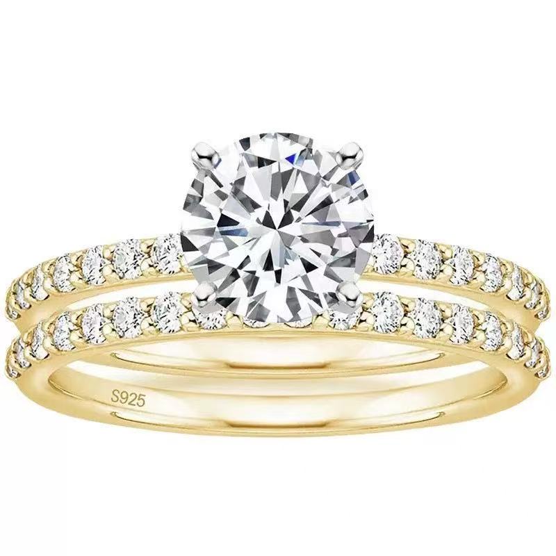 Jewelry 1.20 CT Round IGI Lab Grown Diamond Bridal HPHT Ring Set Real Yellow Gold Round Diamond Hidden Halo Ring Engagement Ring For Women