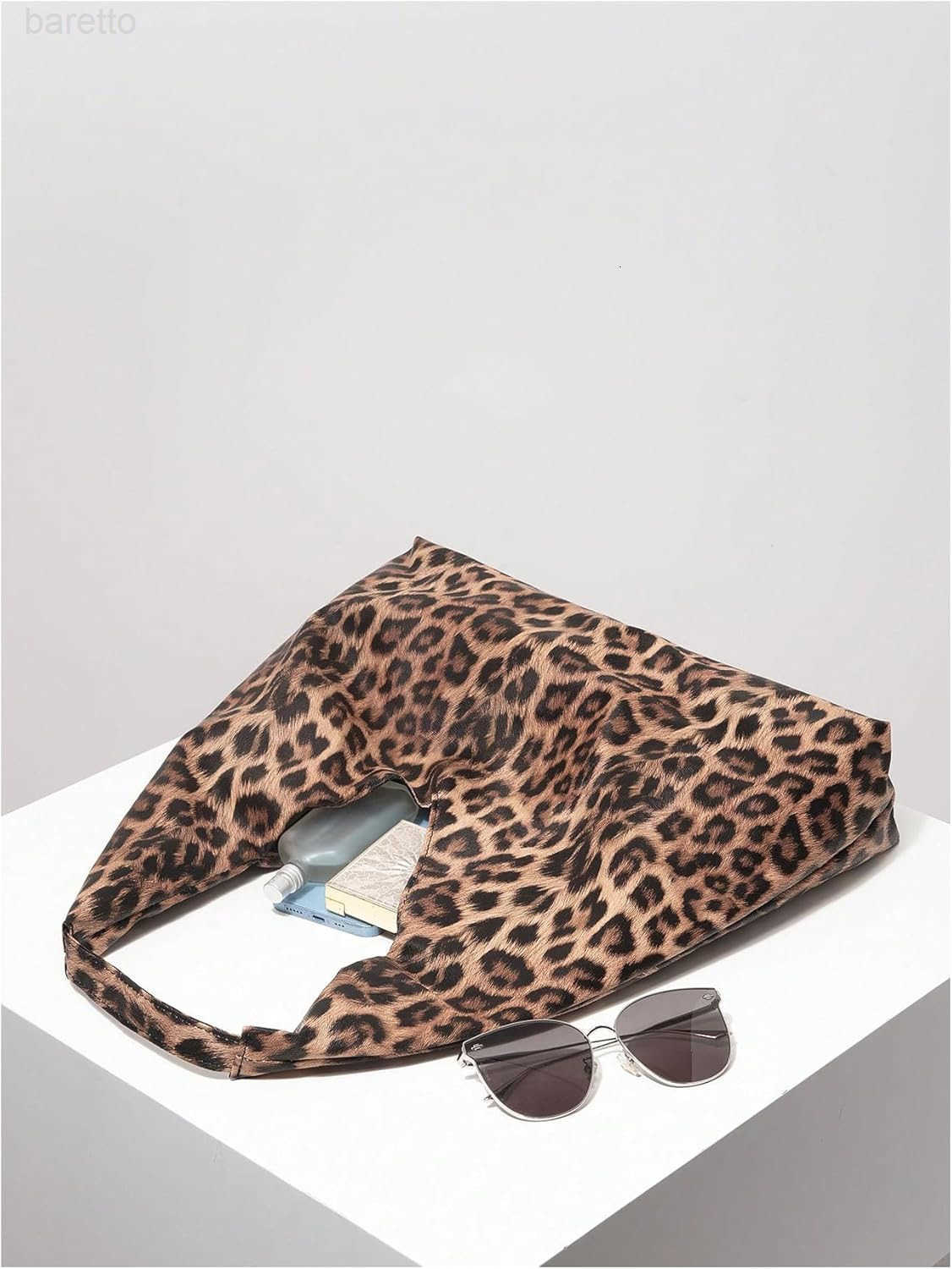 Womens Leopard Print Tote Bag Faux Leather Top Handle No Closure Shoulder Bags Z250909