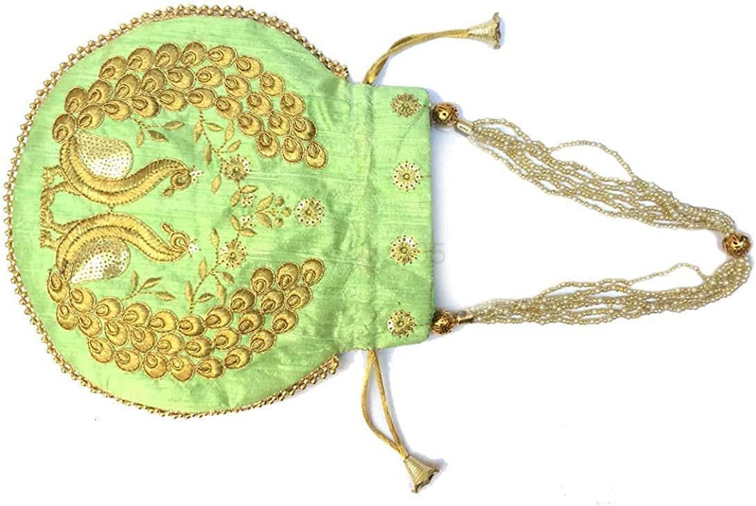 Ethnic Designer Embroidered Silk Potli Bag Batwa Pearls Handle Purse Clutch Purse for Women Z25909