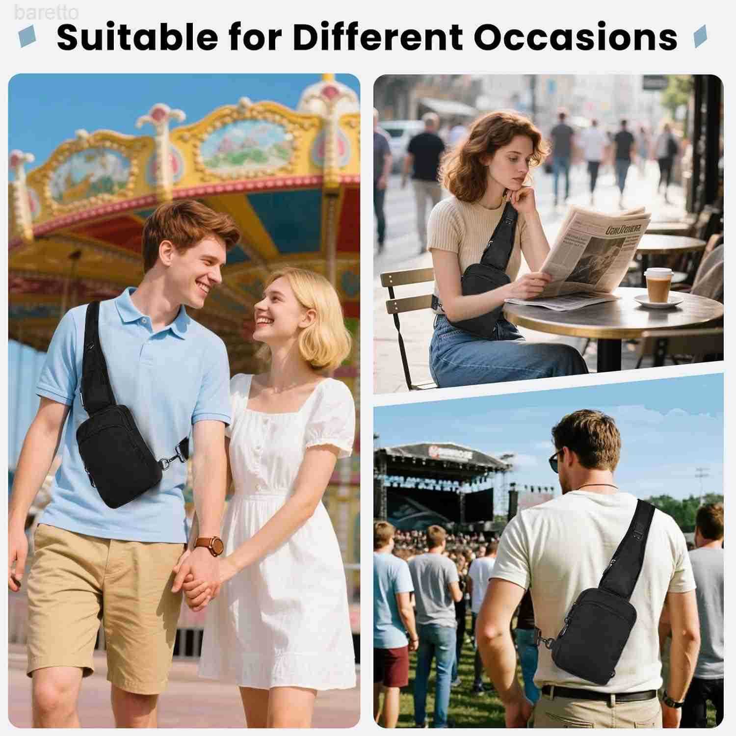 Bag Crossbody Bag with Zipper Lock RFID Water Resistant for Women and Men Small Chest Bag for Travel Casual Z250909