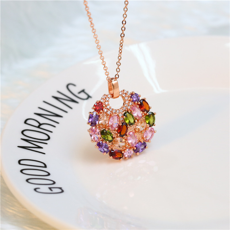 Elegant Multi-Colored Zircon Pendant Necklace - Charming Jewelry Accessory