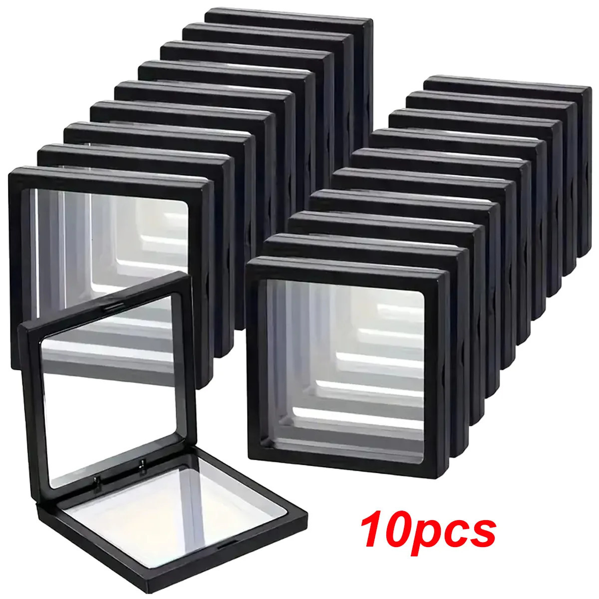 10pcsTransparent floating display box plastic film jewelry packaging box jewelry necklace ring and collectible storage box 250908