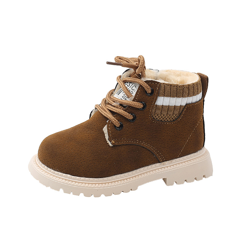 Free Shipping 2025 Winter Hot Style Girls' Versatile Martin Boots Fleece-Lined Snow Boots Fashion Kids Leather Boots