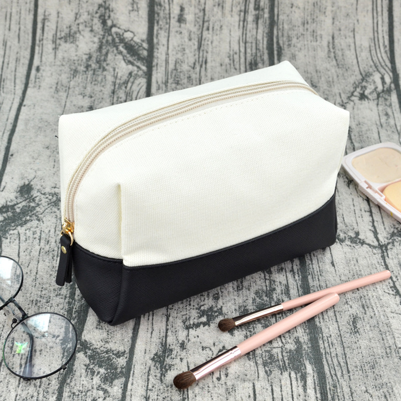 Free Shipping 2025 New Cotton Canvas Cosmetic Bag Color Blocking Makeup Organizer Pouch High Capacity Minimalist Style