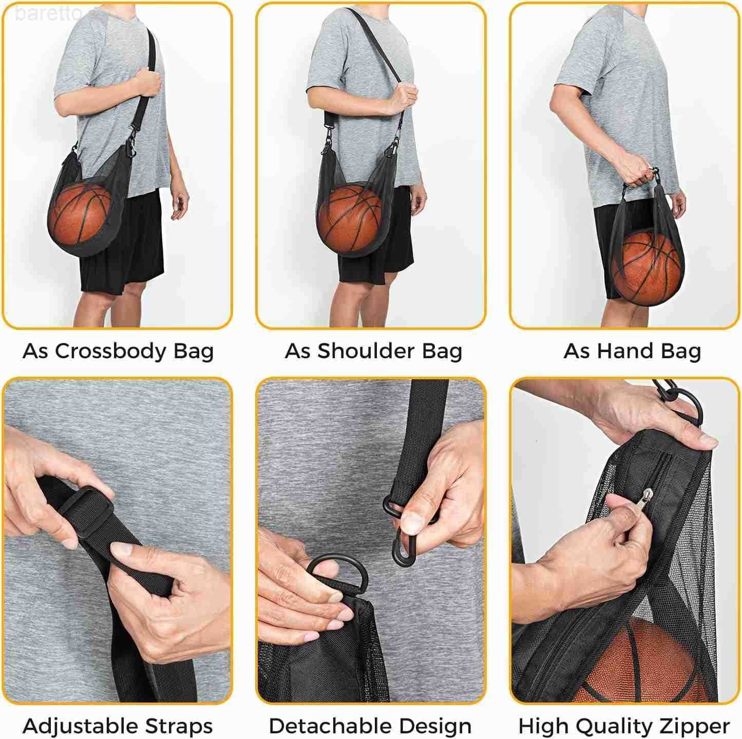 Ball Bag with Zipper Pocket Mesh Shoulder Bag with Buckle Clip Sport Equipment Storage Net for Carring Basketball Soccer Volleyball Rugby Also as Swim