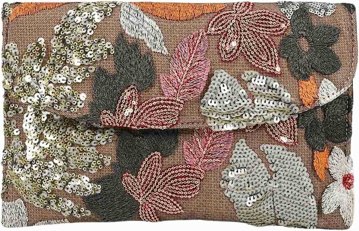 Womens Floral Embroidery Sequin Evening Beaded Clutch Bags Party Purses Z25909