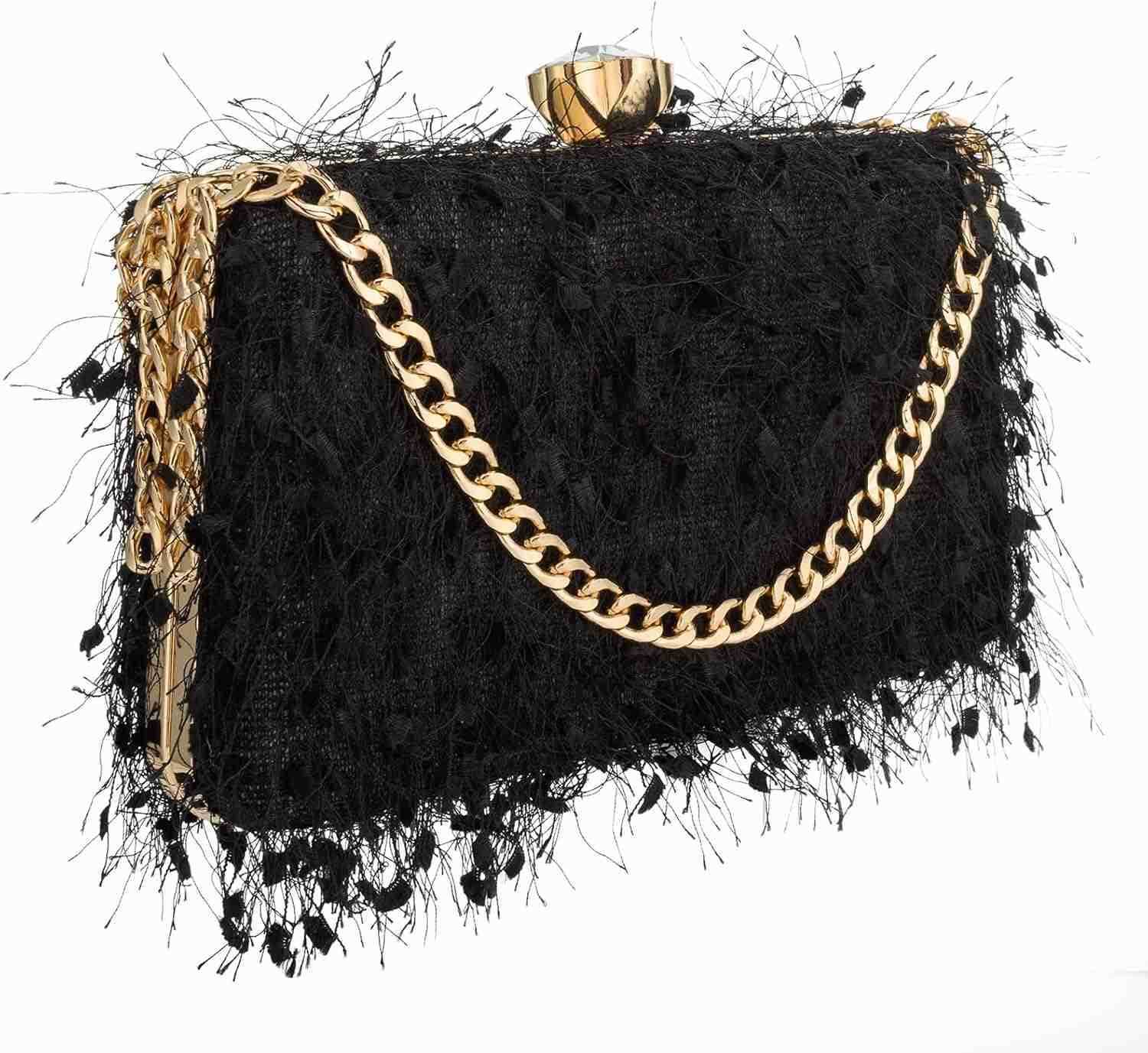 Clutch Purse for Women Cute Fluffy Evening Handbags Shoulder Bag for Wedding Party Banquet Z25909