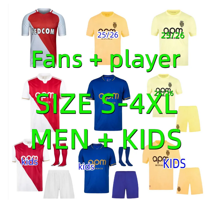 2025 2026 maillots AS Monacos Soccer Jerseys MINAMINO BEN YEDDER JOVETIC GOLOVIN 25 26 GEUBBELS Men maillot de foot Flocage JORGE Football Shirt Player version
