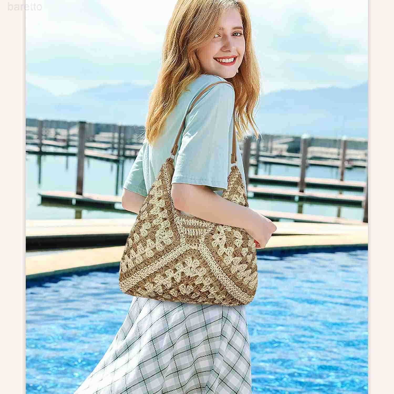 Hobo Bags for Women Large Capacity Woven Beach Tote Bag Summer Vintage Crochet Shoulder Bag for Travel Z250909