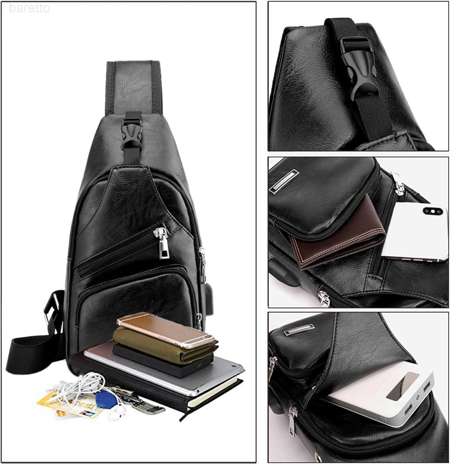 Rop Mens Sling Bag Small Chest Crossbody Shoulder Bag with USB Charging Port Z250909