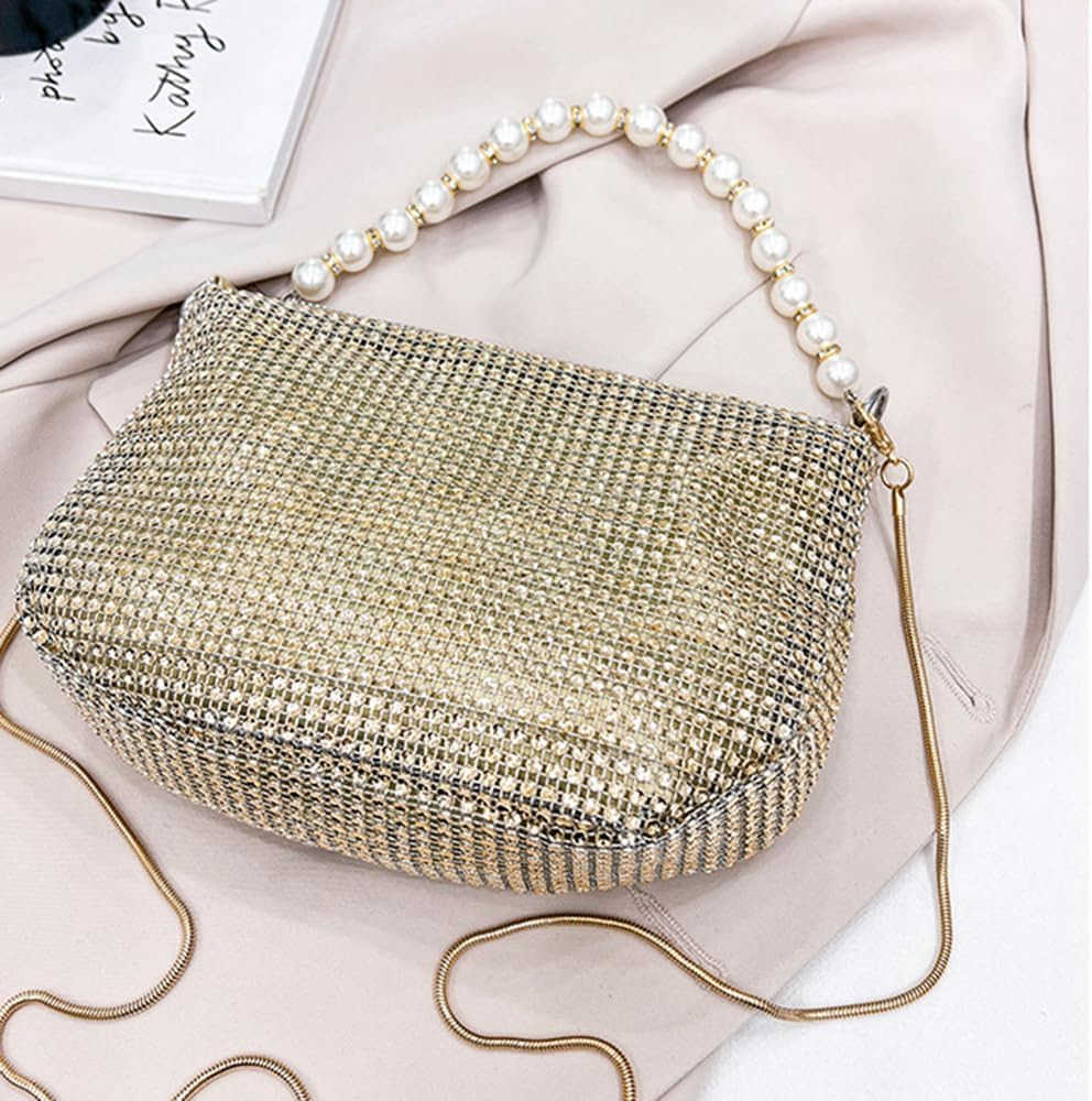 Rhinestone Purse for Women Evening Bag Sparkly Clutch Handbag with Pearls Chain for Party Z25909
