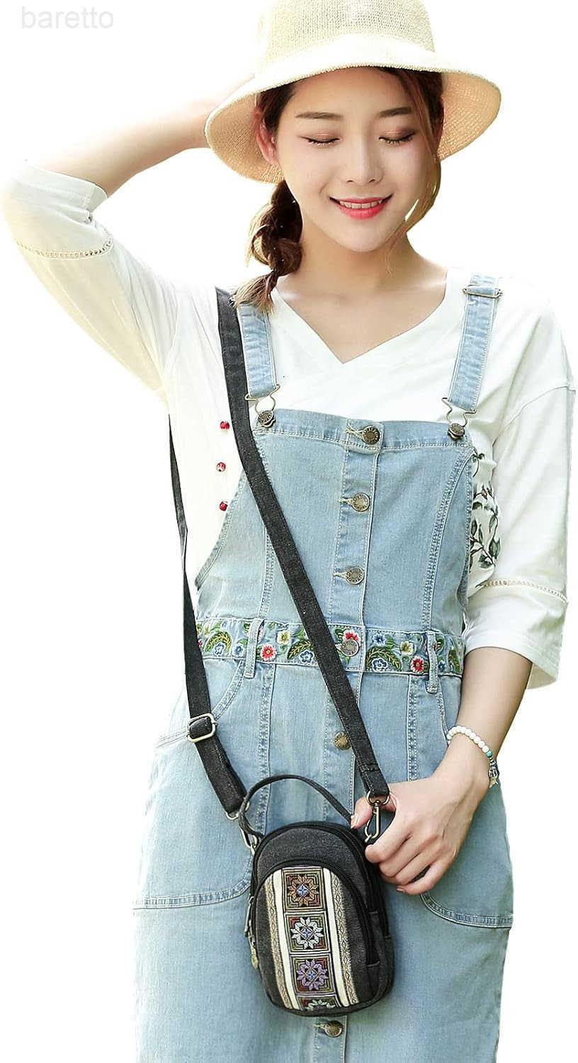 Canvas Small Crossbody Bag Cell Phone Purse for Women Embroidered Shoulder Bag Handbags Wallet Bag Pouch Z250909