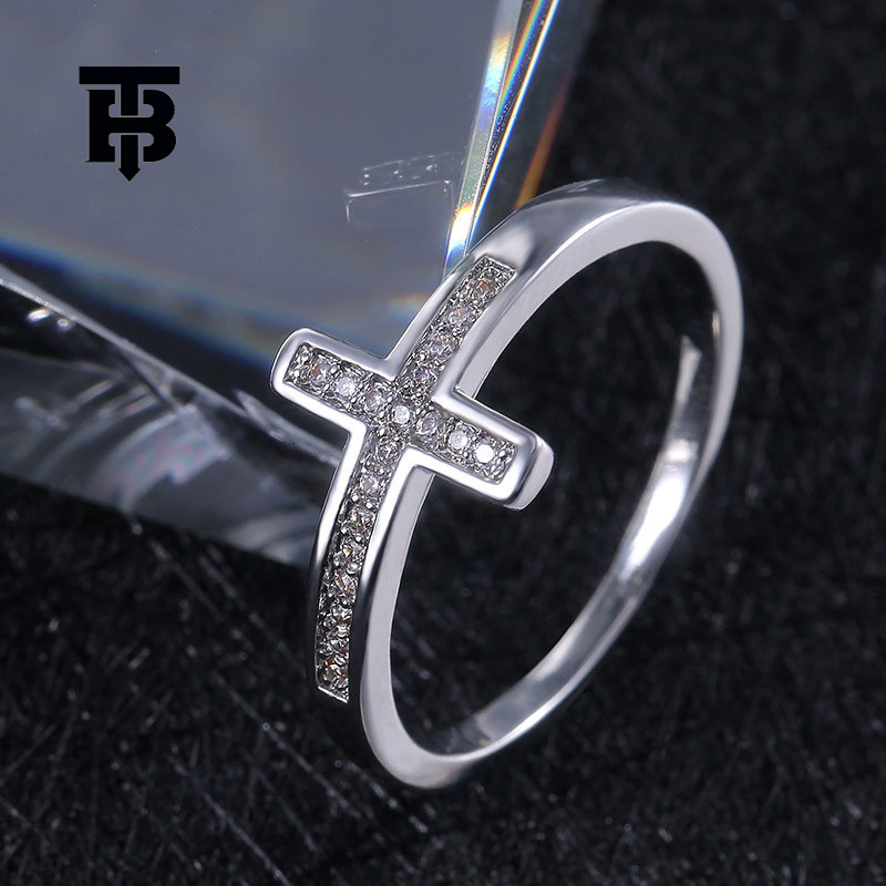 TB BHULAMTE Free Shipping New Designer Accessories Wish New Fashion Personality Micro Inlaid Zircon Cross Women's Ring Jewelry