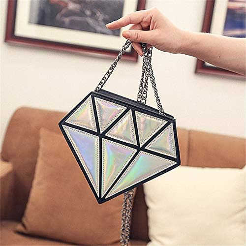 Diamond Shape Evening Shoulder Bag PU Leather Chain bag for Girls Silver 18cm Z25909