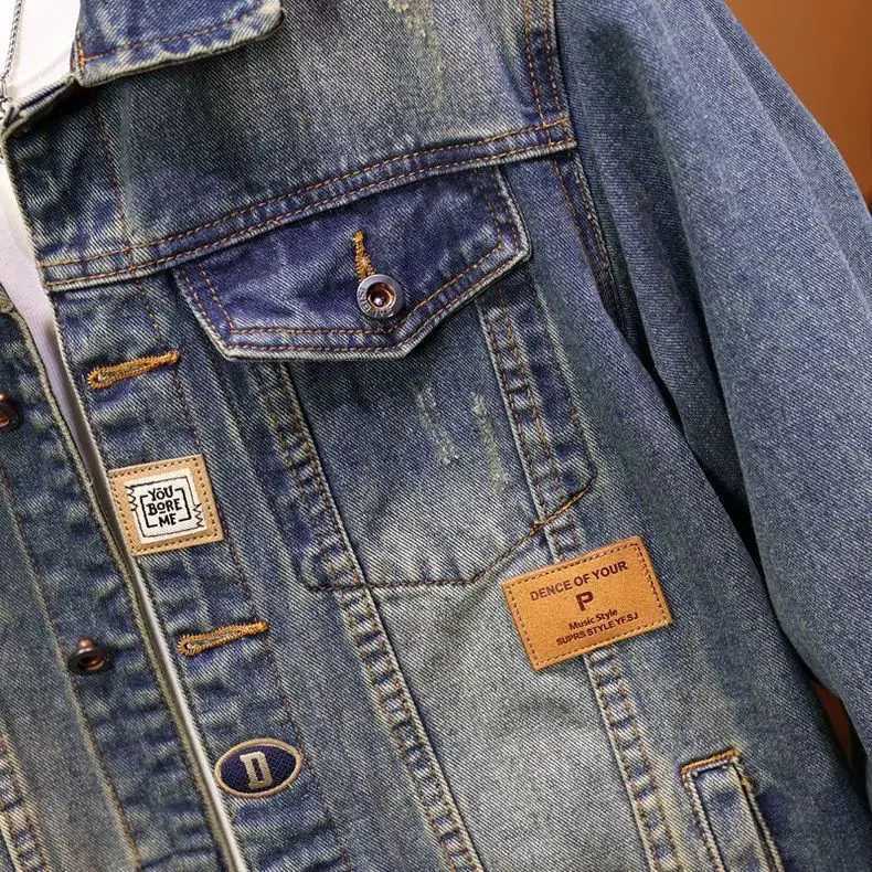 Korean Fashion Stylish Retro HighEnd Cotton Outerwear Men Single Breasted Casual Jacket Spring Autumn Embroidered Jeans Coat W250909
