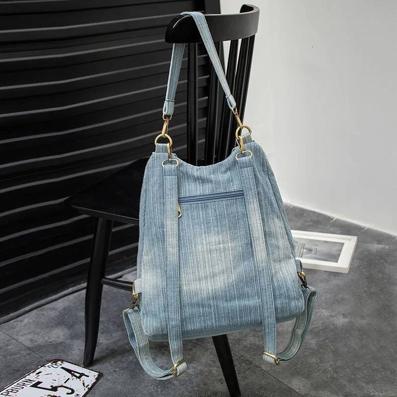2025 new collection Retro Style Denim Women's Backpack Casual Travel Bag Blue Women's Shoulder Bag Autumn New Designer Bag Women's Hand