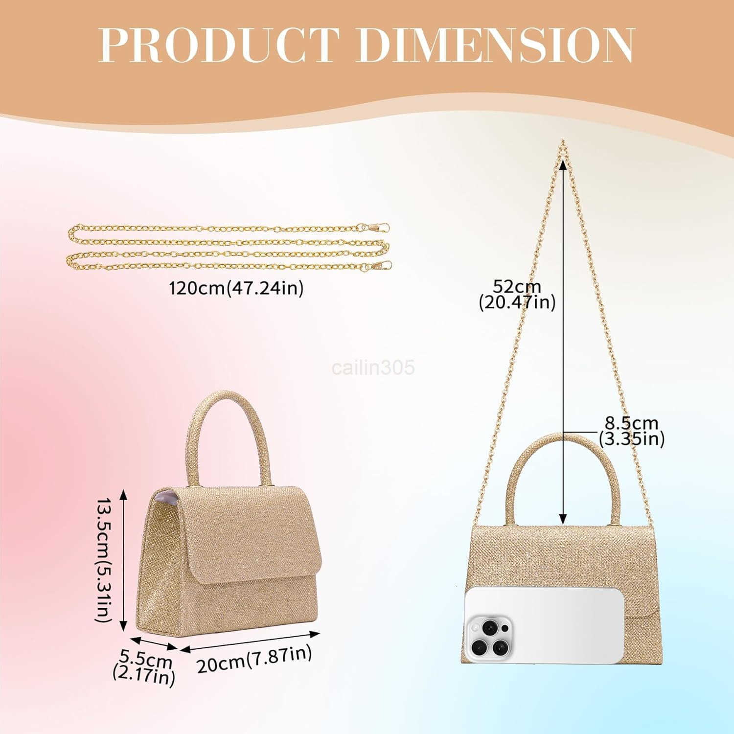 Womens Evening Handbags Glitter Top Handle Evening Clutch Purse wChain for Party Prom Wedding Cocktail Club Z25909