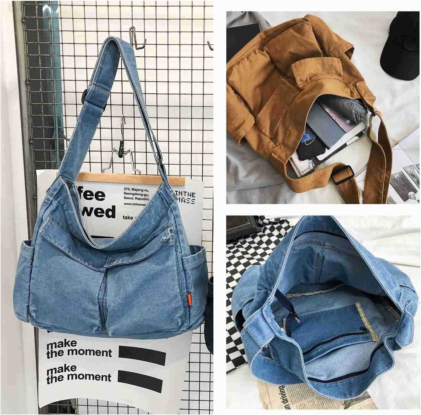 Canvas Messenger Bag Large Hobo Bag Crossbody Shoulder Bag Tote Bag with Pocket for Women and Men Z250909