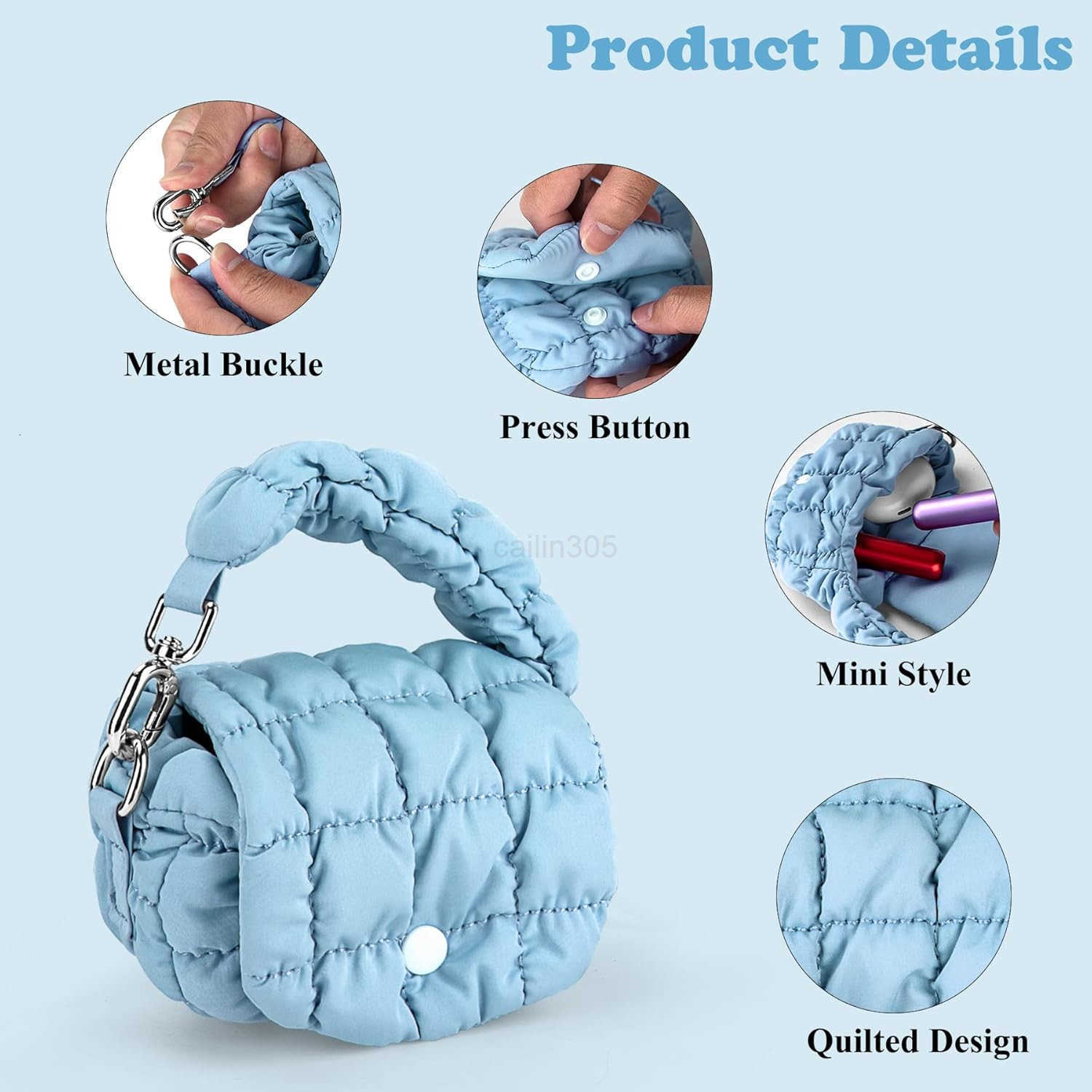 Two Sizes Quilted Wristlet Bag for Women Puffer HandbagsEvening BagsCharm Lipstick Bag Z25909