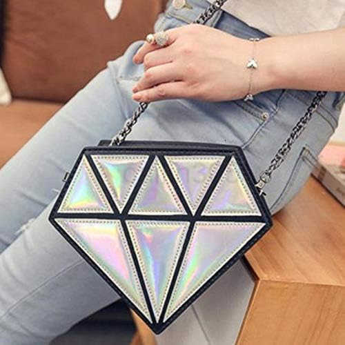 Diamond Shape Evening Shoulder Bag PU Leather Chain bag for Girls Silver 18cm Z25909