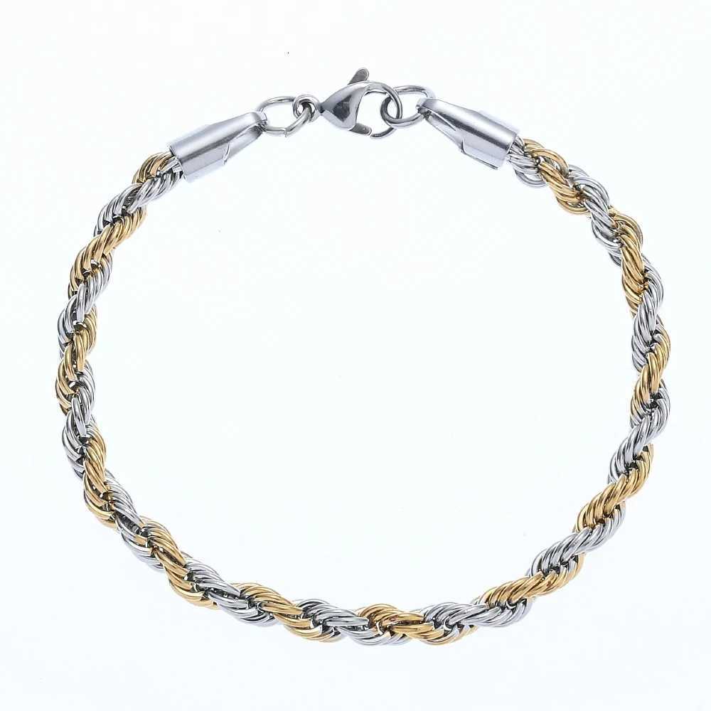 New Stainless Steel Half Gold Silver Color Twist Chain Bracelet for Men Women Kpop Jewelry GiftXJ250909