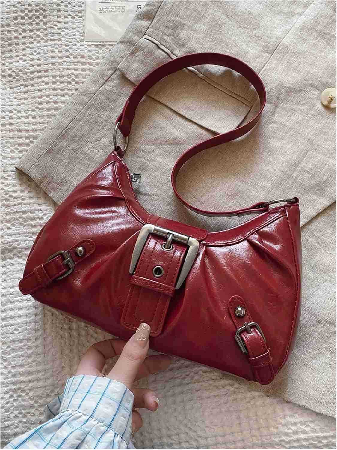 Womens PU Leather Ruched Shoulder Handbags Buckle Single Strap Punk Y2K Hobo Bags Z250909