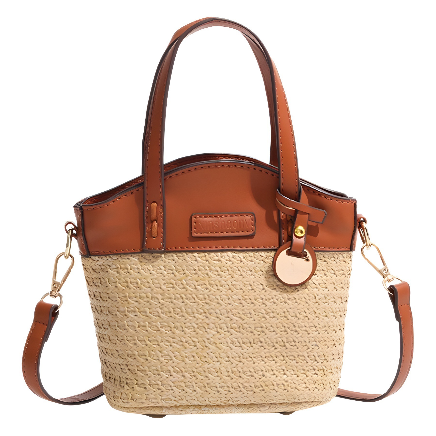 Straw Beach Bag Handbag Color Blocked Women's Shoulder Bag design Bucket Bag Splicing Women's Crossbody Bag Autumn New Designer Bag