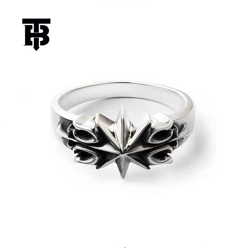 TB BHULAMTE Free Shipping New Designer Accessory Hexagonal Star Ring Plain Silver Retro Personalized Ring Niche Design Simple Style Ring