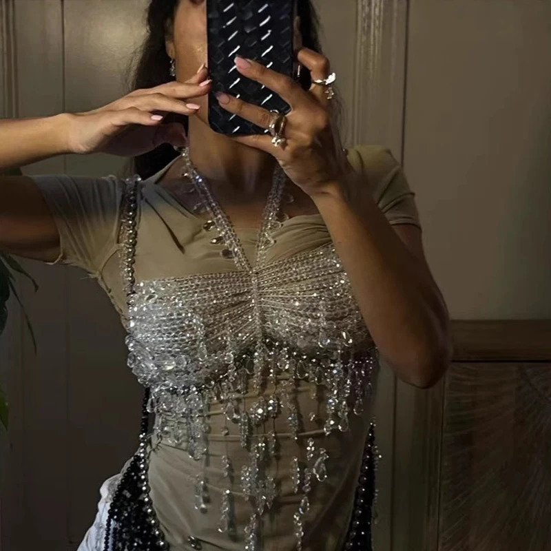 Handmade Female Crystal Chandelier Bralette Bikini Wedding Bridal Body Chain Jewelry Beaded Bra Top 250909