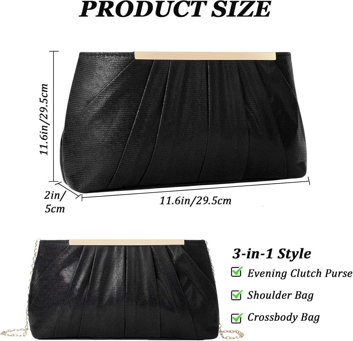 Clutch Purses for Women Pleated Satin Evening Handbag for Formal Bridal Wedding Party Small Crossbody Bag with Chain Z25909