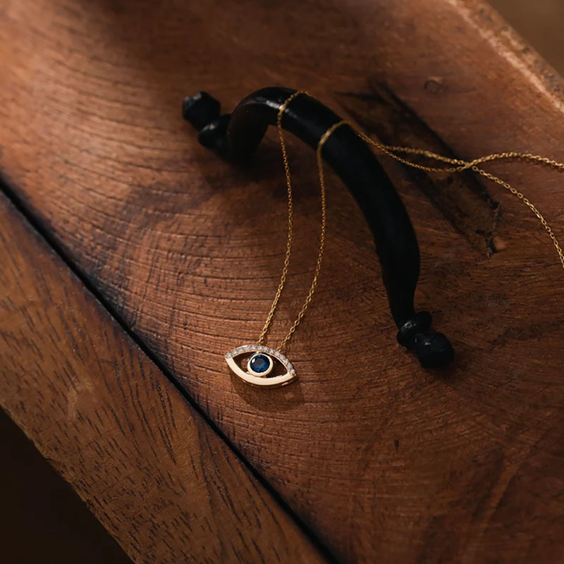 Boho Blue Austrian Crystal Evil Eye Pendant Necklace for Women 18K Real Gold Plated Elegant Good Luck Crystal Eye Necklaces Bracelet Jewelry Set Gift