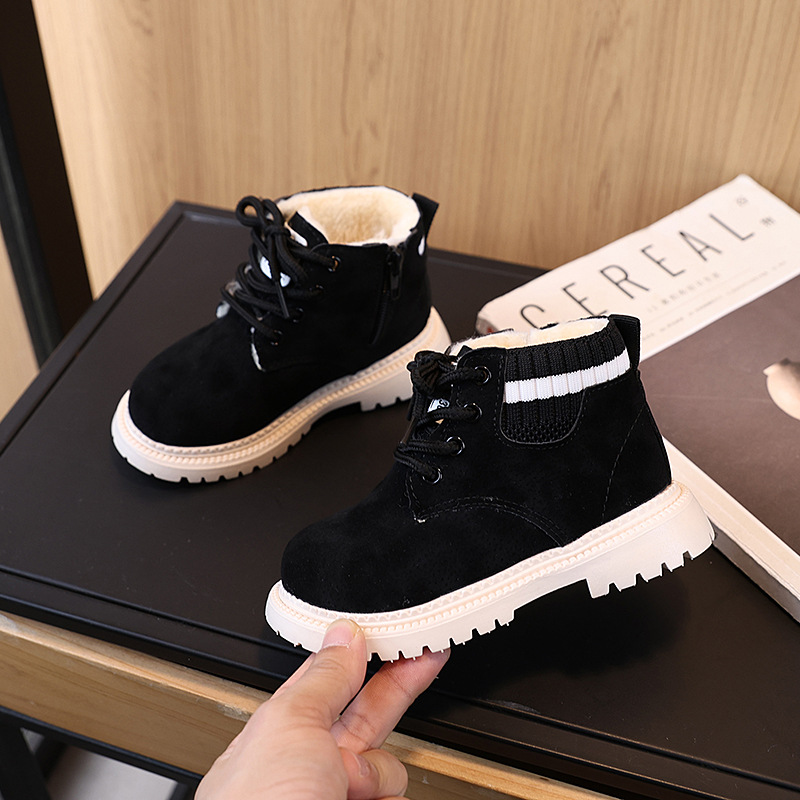 Free Shipping 2025 Winter Hot Style Girls' Versatile Martin Boots Fleece-Lined Snow Boots Fashion Kids Leather Boots