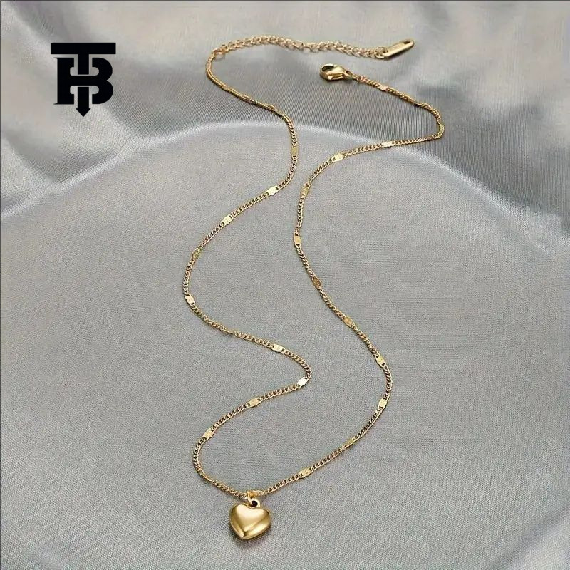 TB BHULAMTE Free Shipping New Designer Accessories Cross-border New Vintage Fashion Heart Pendant Necklace Gold Peach Heart Pendant Thin Chain Womens 