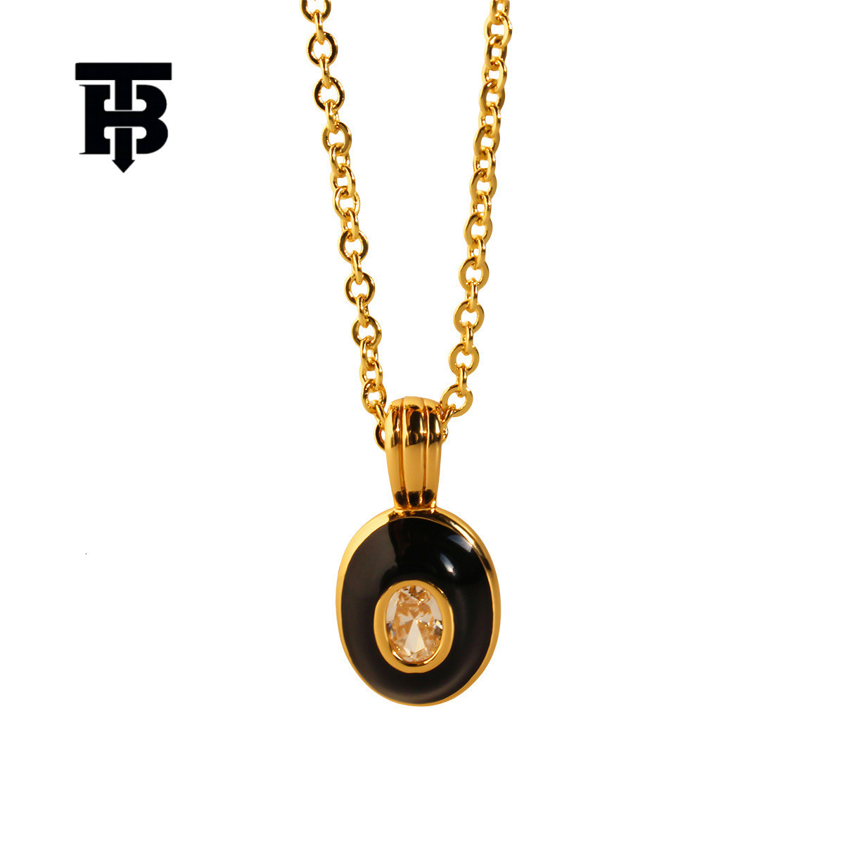 TB BHULAMTE Free Shipping New Designer Accessories Black Gold Enamel Oval Pendant Necklace Fashion Inlaid Zircon Layered Sweater Chain