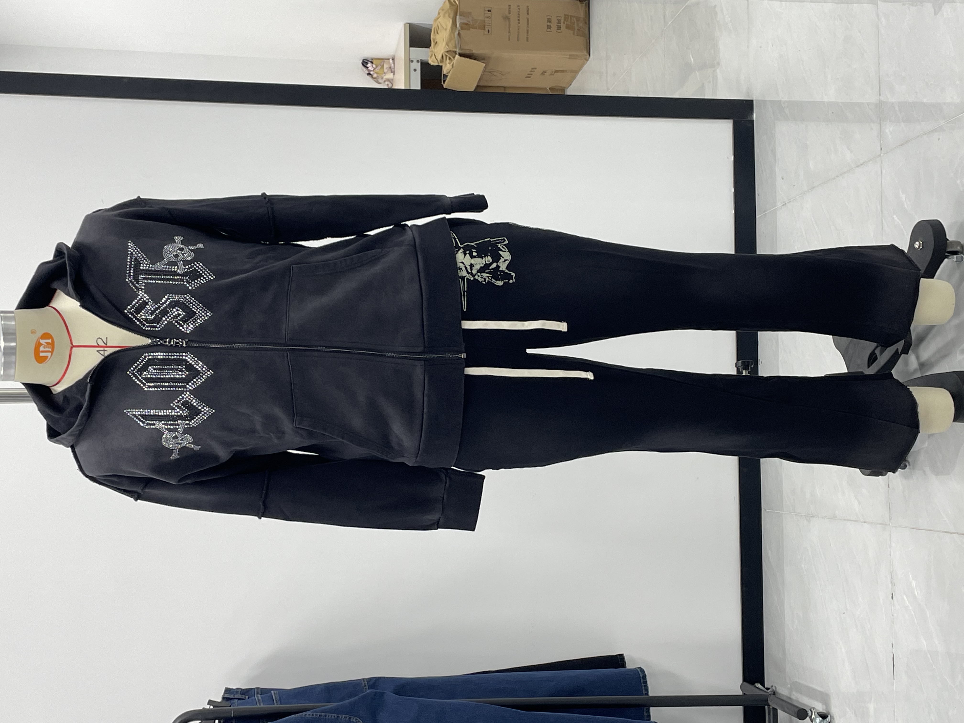 Men's Hoodies Lost Intricacy Diamond Embellish Street Hip-hop Printed Zipper Jacket Hoody Sweatshirts