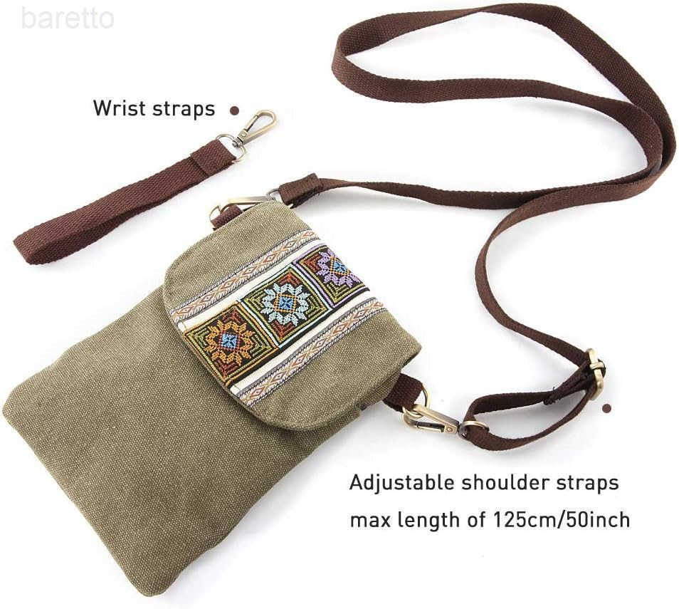 Vintage Embroidered Canvas Flip Small Crossbody Bag Cell Phone Pouch for Women Wristlet Wallet Bag Coin Purse Z250909