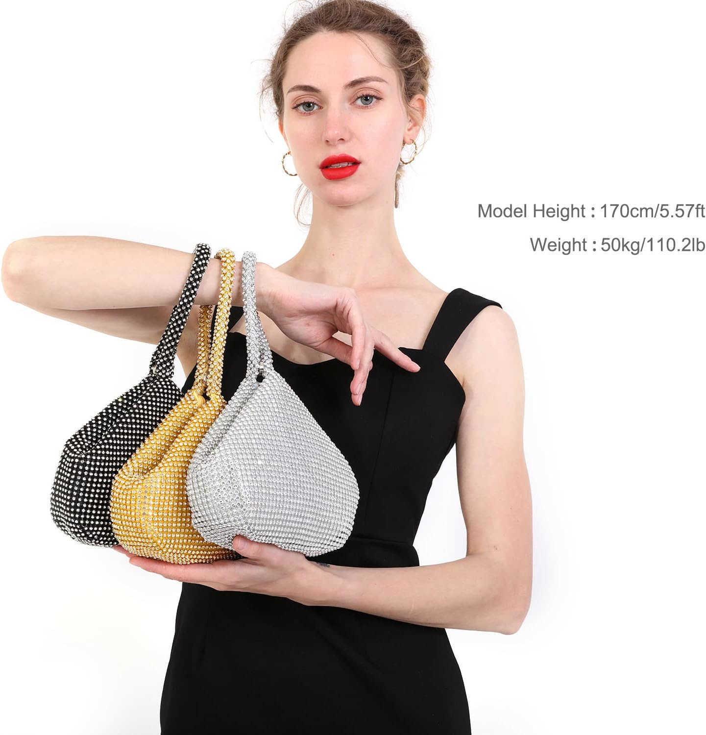 Evening Bag Upgraded Larger Size Full Rhinestones Bling Wrist Clutch Purse for Party Wedding Date Night Z25909