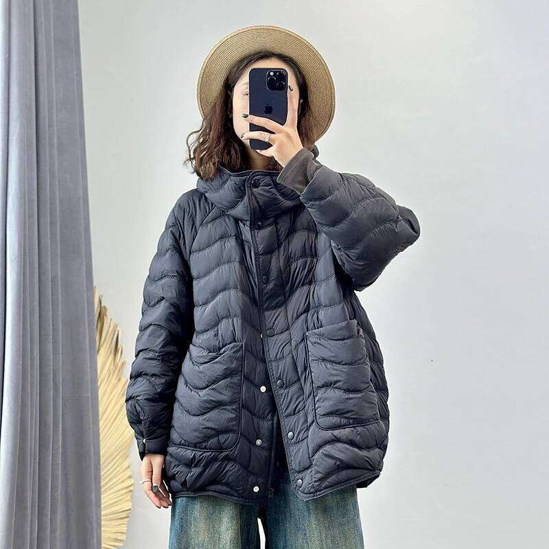 Schinteon Women 90% White Duck Down Jacket Casual Loose Over Size Autumn Winter Light Outwear With Hood Top Quality Coat 2026