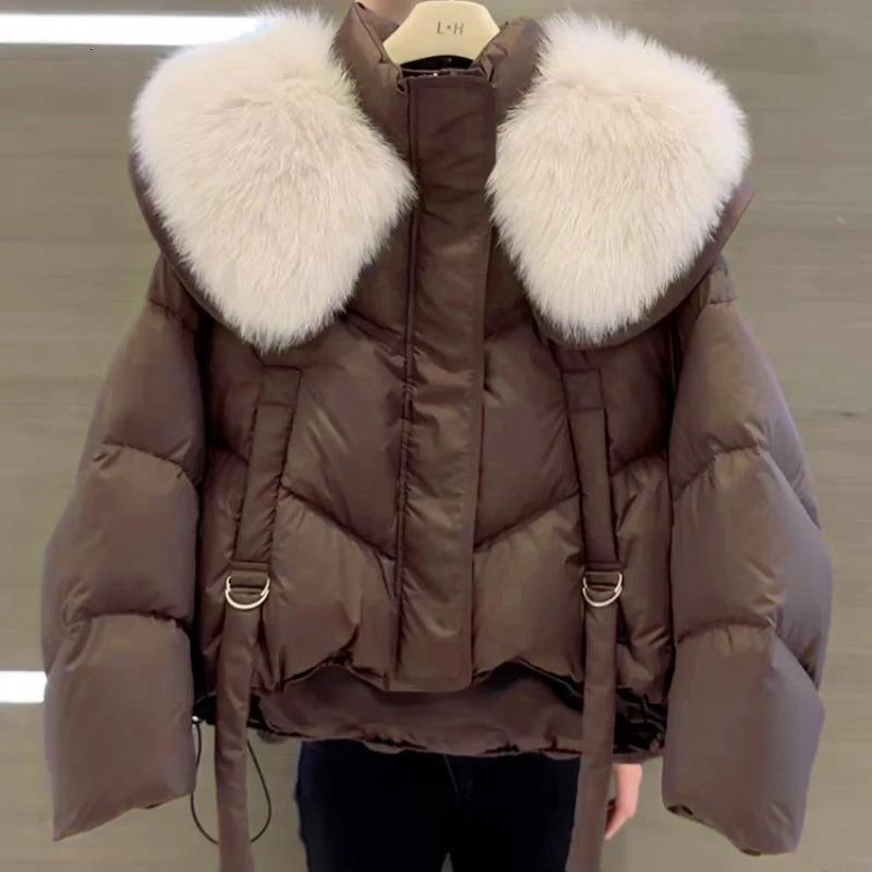 Korean Fashion Fur Collar Winter Women White Jacket Ladies Vintage Short Warm Puffer Coat Female Parka Outerwear 033 250909