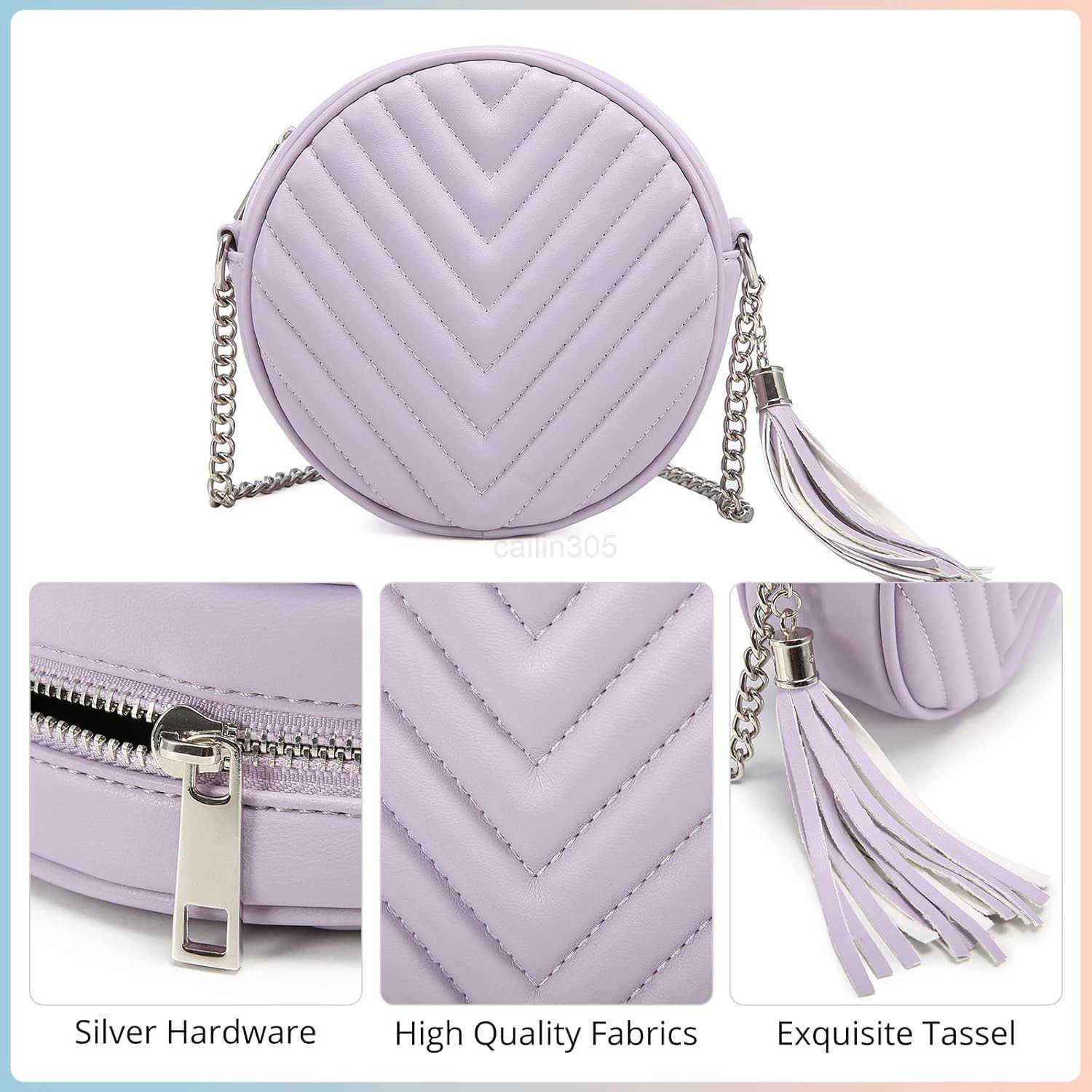 Bags for Women Round Purse Quilted purse Faux Leather with Tassel Z25909