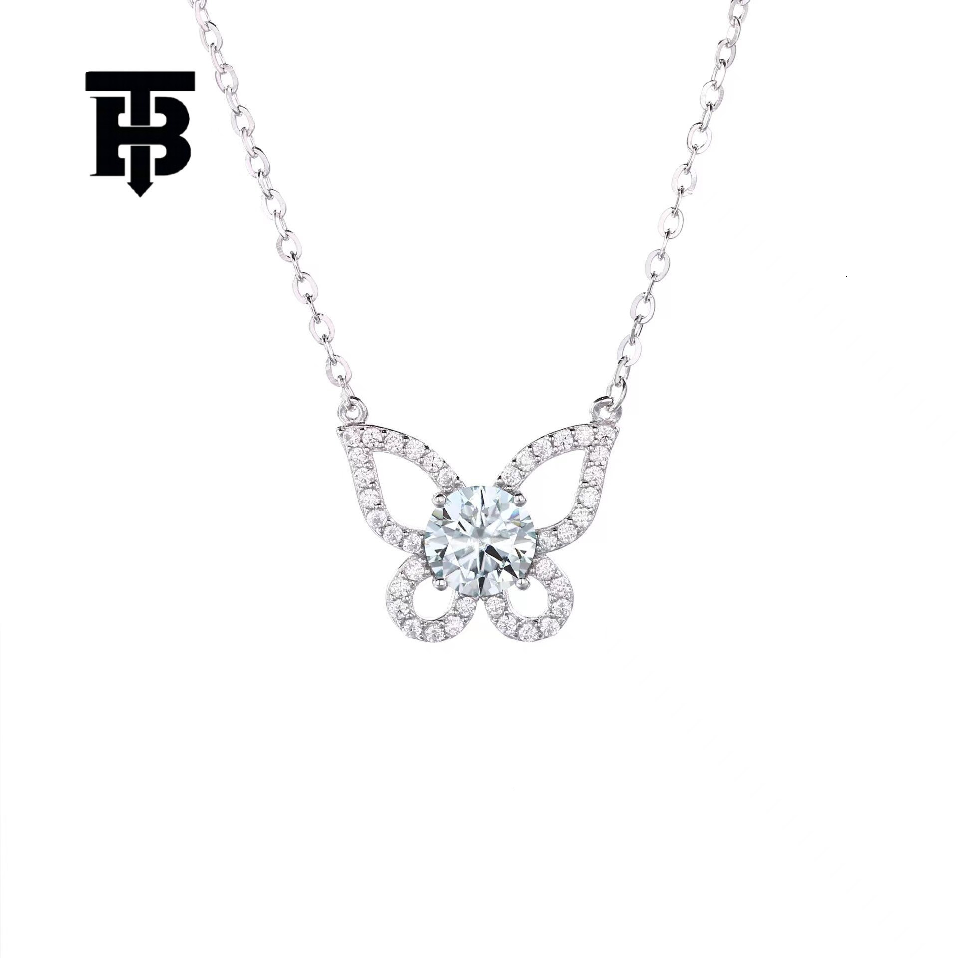 TB BHULAMTE Free Shipping New Designer Accessories Sterling Silver Moissanite Butterfly One Necklace For Women Niche Light Luxury Full Diamond Pendant